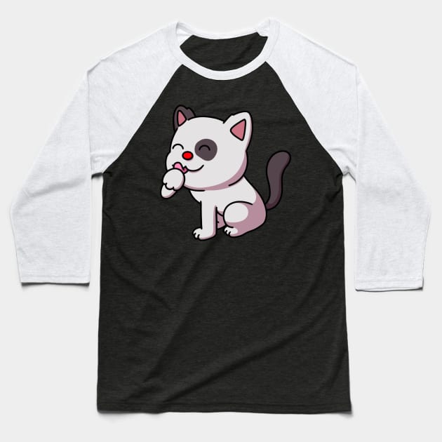 Cute Cat With Red Nose Baseball T-Shirt by TheMaskedTooner